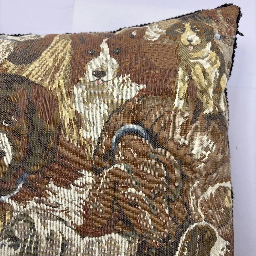 Vintage Dog Tapestry Throw Pillow Corgi Dalmatian Terrier Lab‎ 16x16